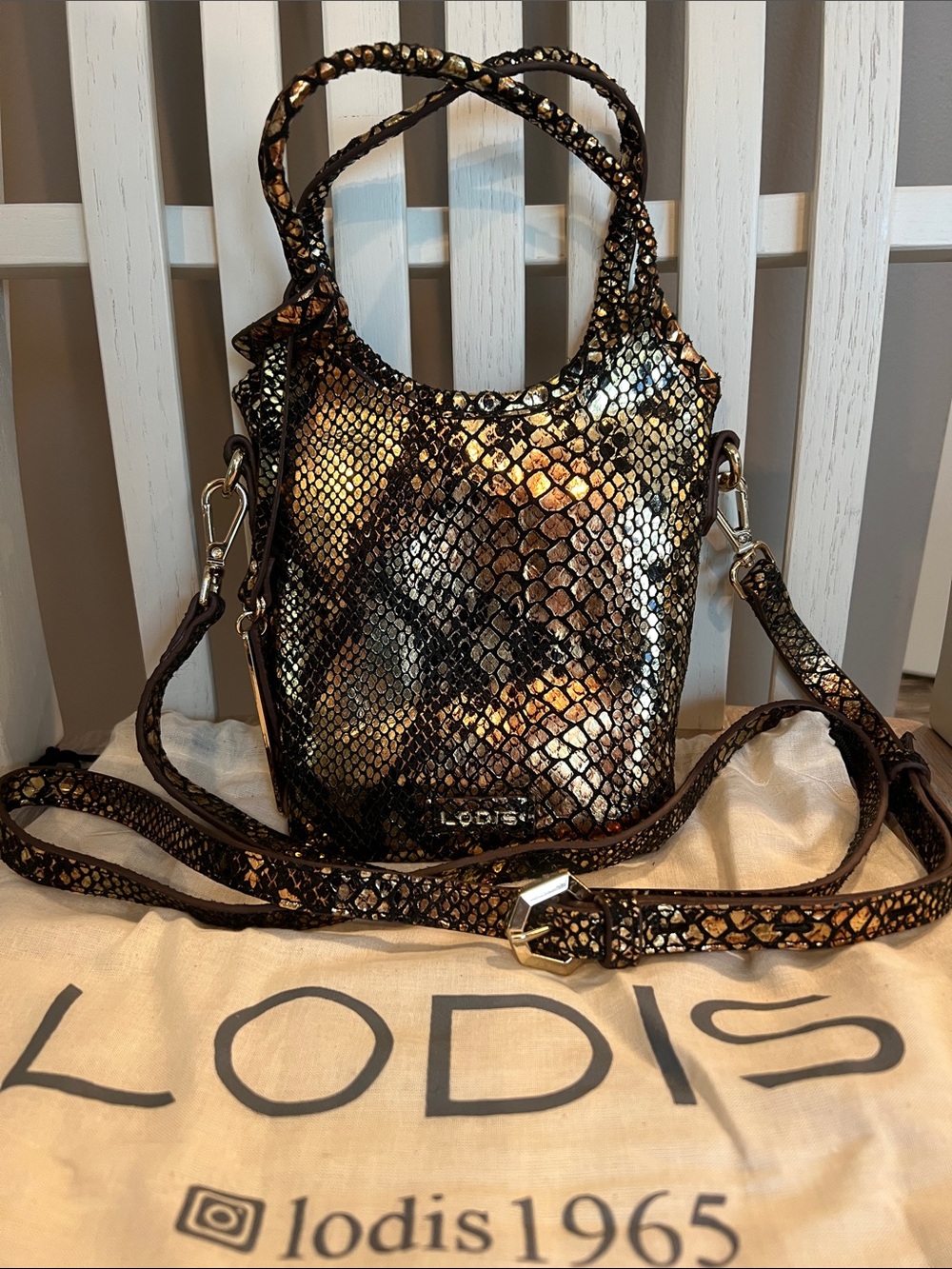 Lodis Vista Metallic Snake-Print Mini Bag/Pouch